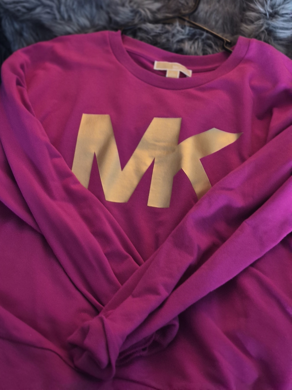 Michael Kors Womens Bright Fuchsia Sweatshirt with Gold MK Logo